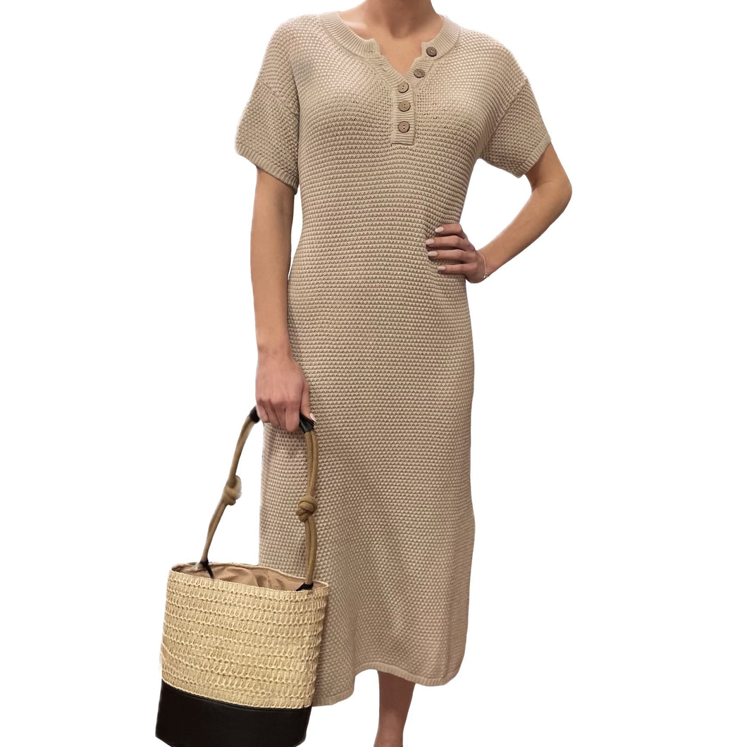 Stanley Sweater Midi Dress with Button Detail | Natural