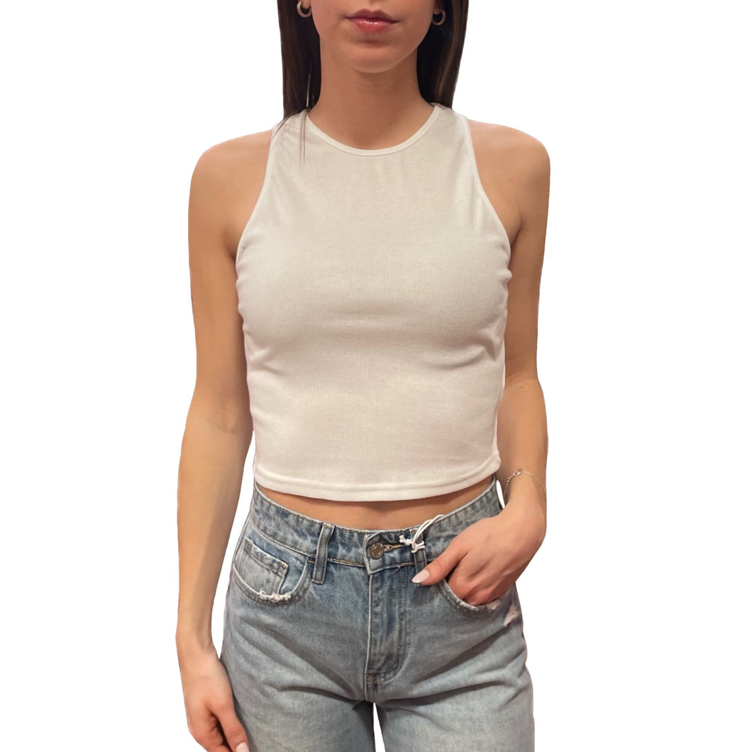 Cropped Ribbed Tank | White