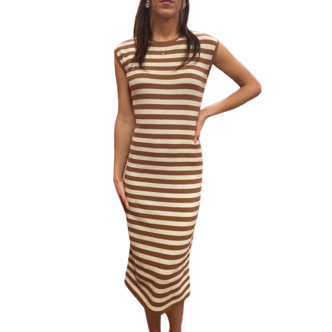 Stripe Contrast Dress | Brown