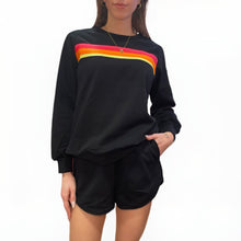 Load image into Gallery viewer, Color Contrast Trim Long-sleeve Top and Shorts Set | Black