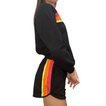 Load image into Gallery viewer, Color Contrast Trim Long-sleeve Top and Shorts Set | Black
