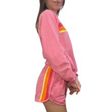 Load image into Gallery viewer, Color Contrast Trim Long-sleeve Top and Shorts Set | Pink