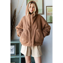 Load image into Gallery viewer, Oversized Teddy Bear Pocket Zip Up Hoodie | Mocha

