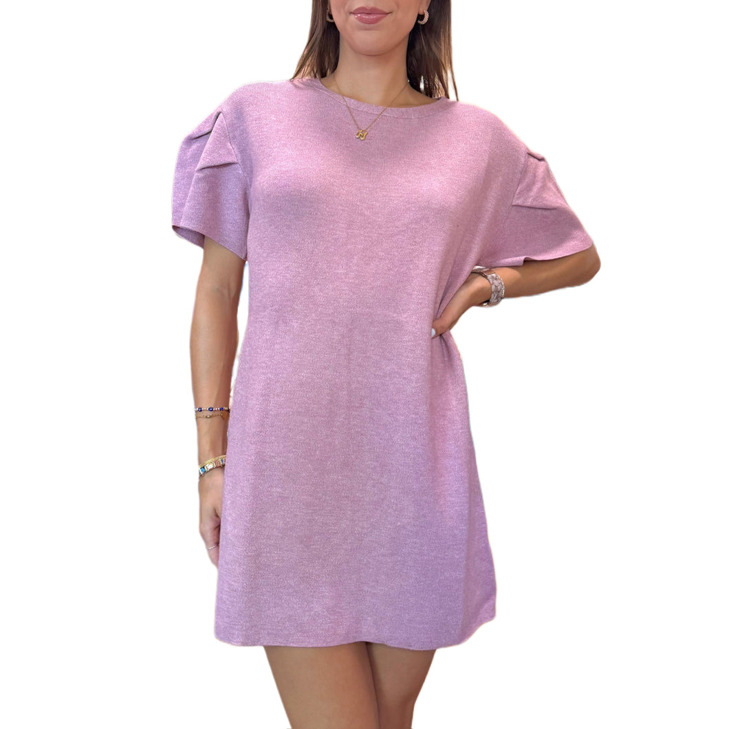 Puff Sleeve Knit Mini Dress | Rose