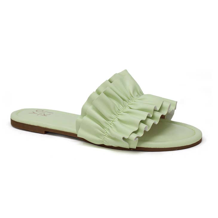 Karmen Flat Sandal with Upper Ruffles | Lime