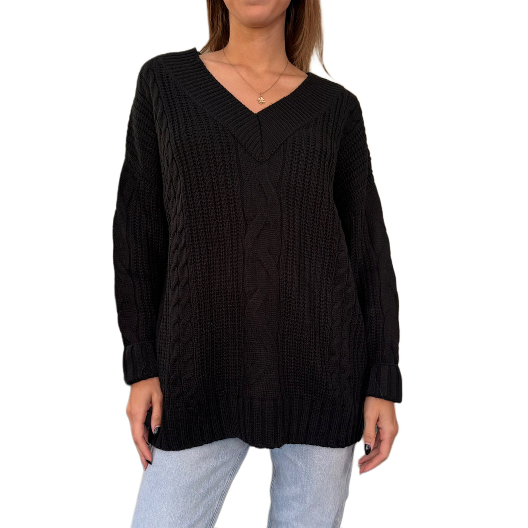 Cable Knit Sweater | Black