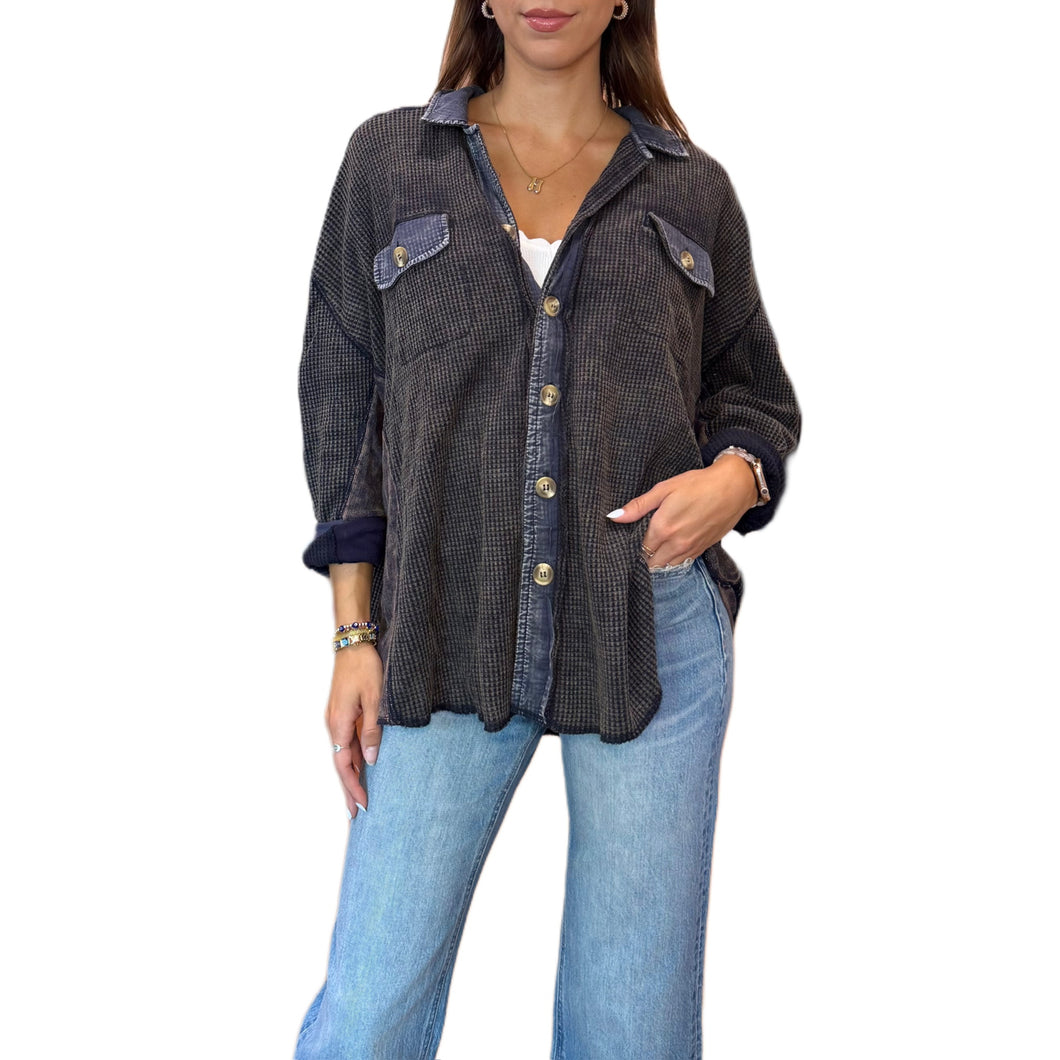 Slouchy Waffle Knit Jacket | Navy