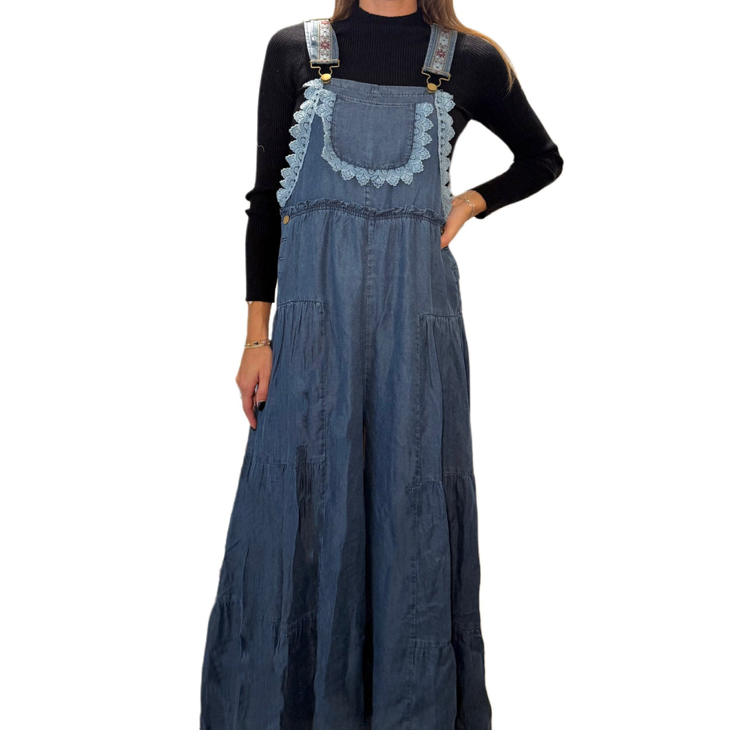 Embroidered Strap Flowy Overall