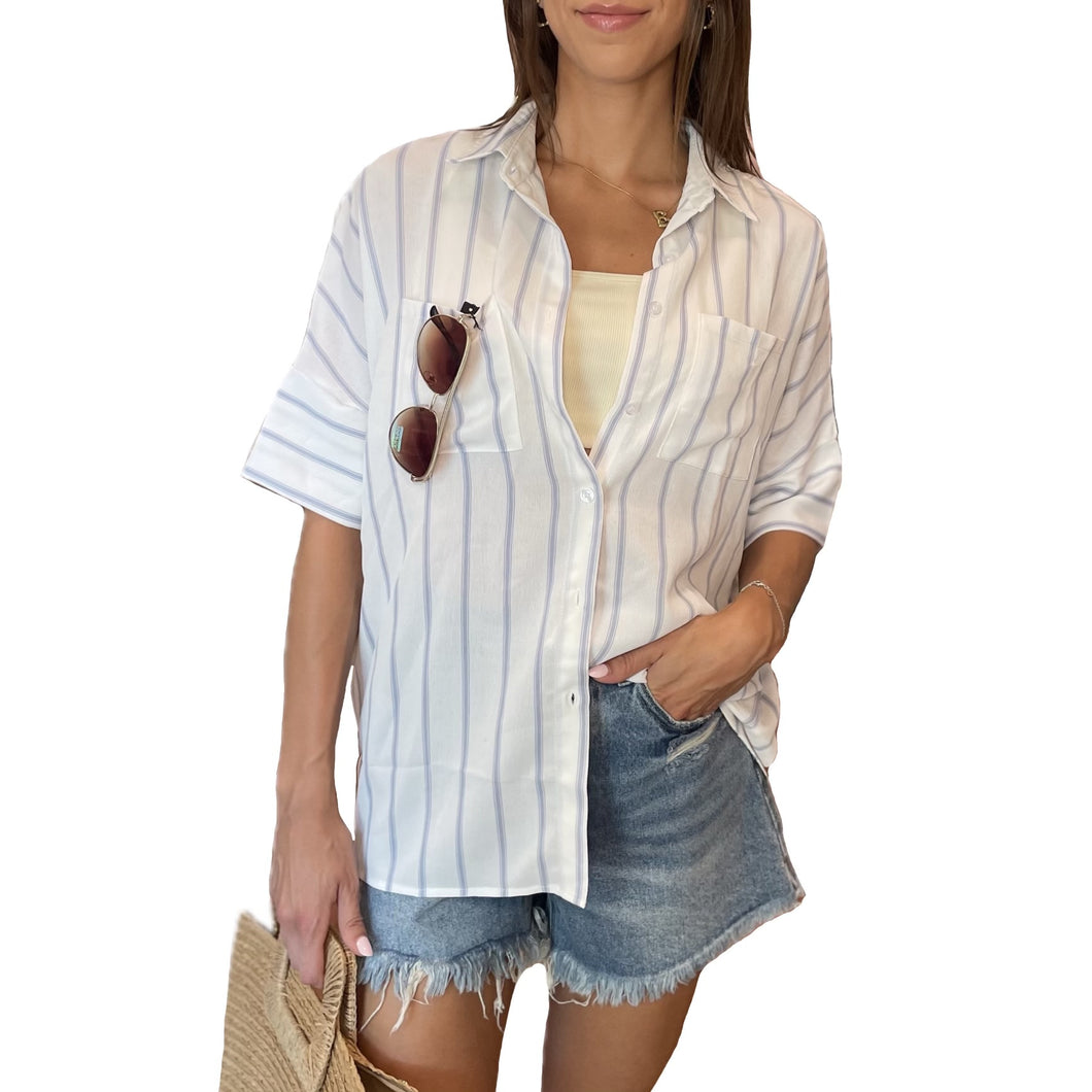 Pocket Striped Button Down Shirt | Blue