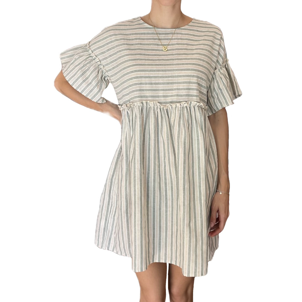 Ruffled Sleeve Striped Swing Dress