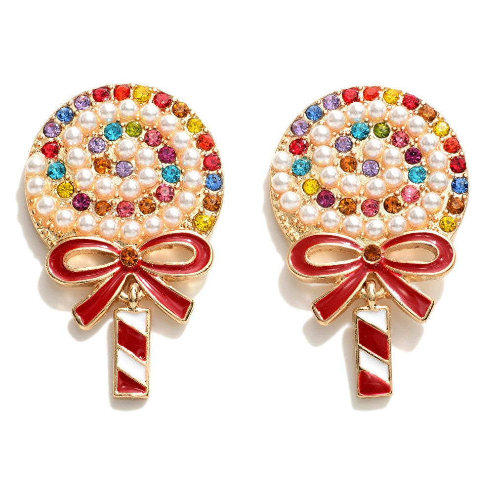 Rhinestone & Pearl Lollipop Earrings