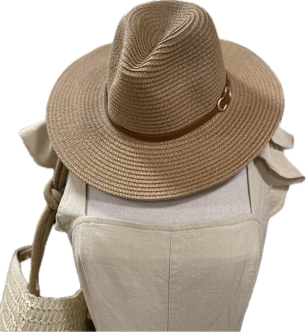 Leather Band Panama Hat | Taupe