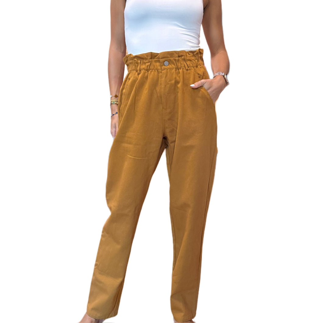 High Waisted Paper Bag Pants | Camel