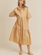 Load image into Gallery viewer, Button Down Tiered Maxi Dress | Tan
