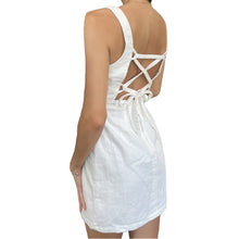 Load image into Gallery viewer, Stella Lace up Back Denim Mini Dress | White
