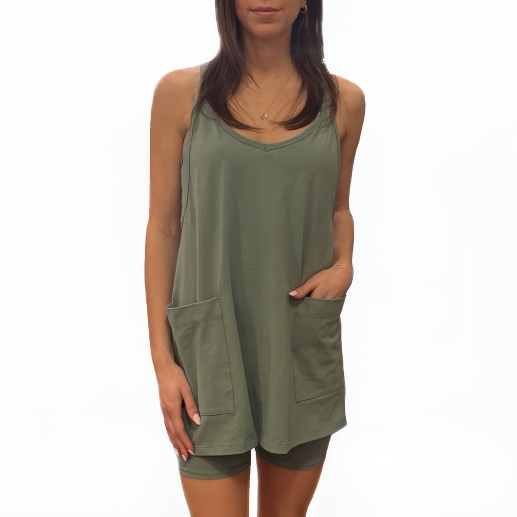 Jersey Mini Dress with Built in Romper | Sage