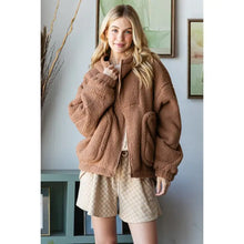 Load image into Gallery viewer, Oversized Teddy Bear Pocket Zip Up Hoodie | Mocha
