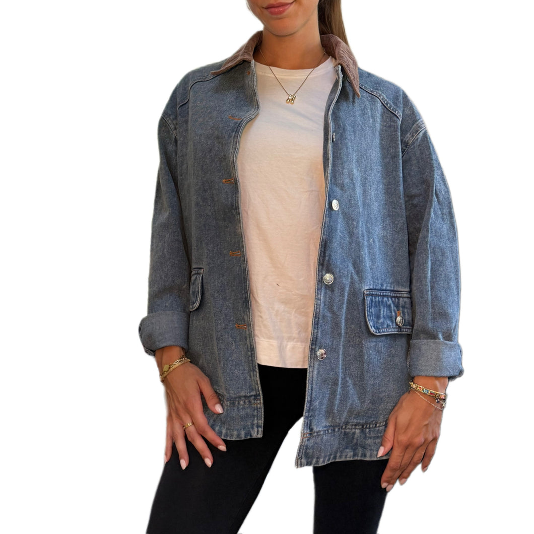 Denim & Corduroy Collar Contrast Barn Coat