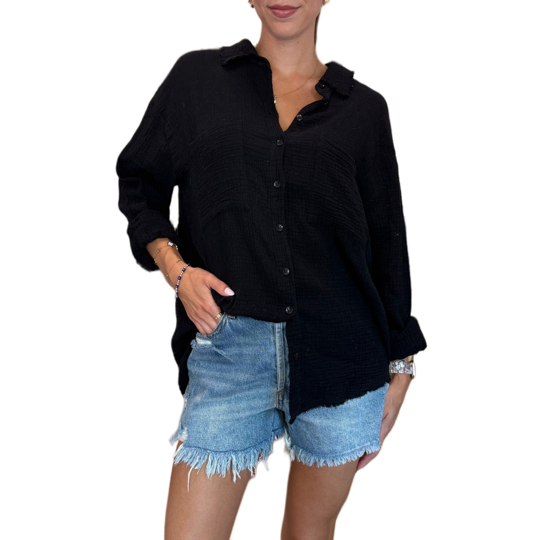 Button down with Raw Hem | Black