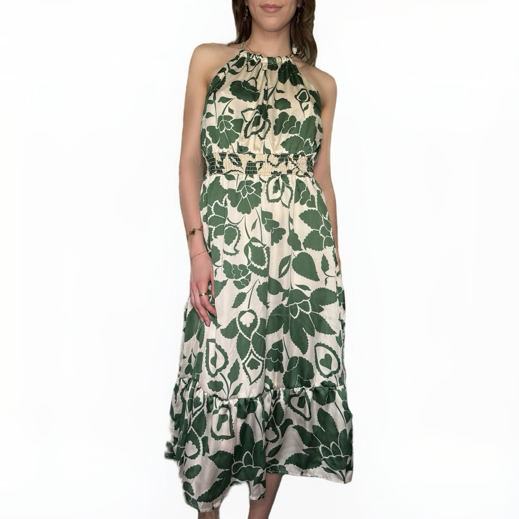Heather Halter Side Tie Strap Floral Dress | Green