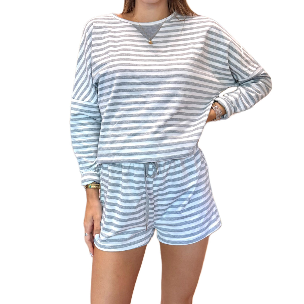 Kendall Striped Lounge Set | Gray
