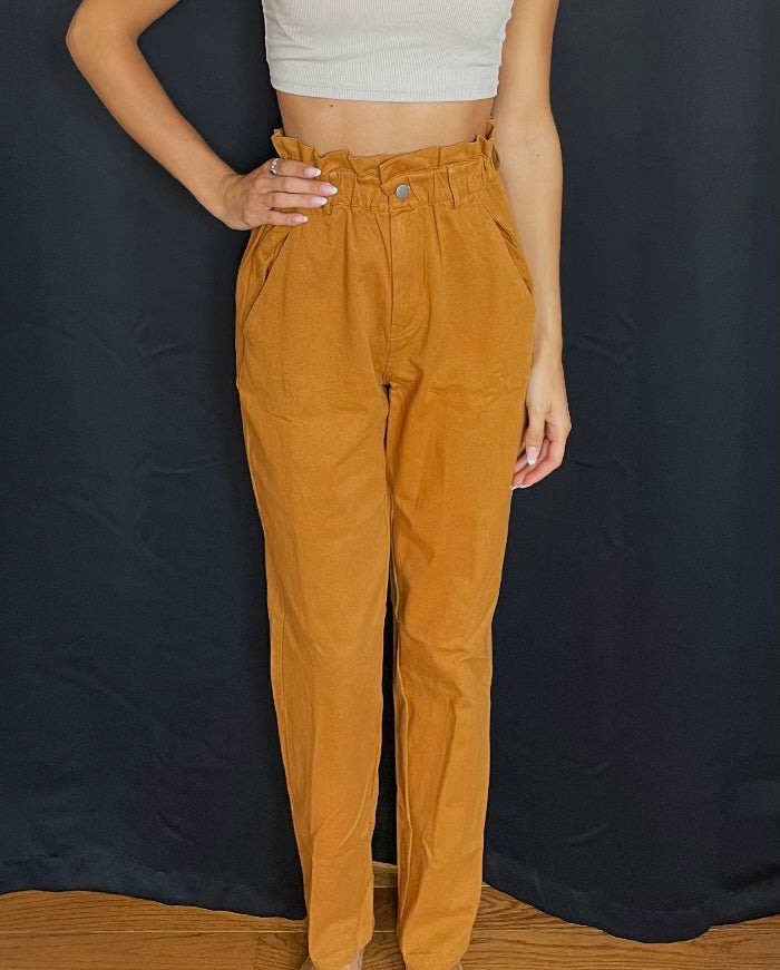 High Waisted Paper Bag Pants | Camel
