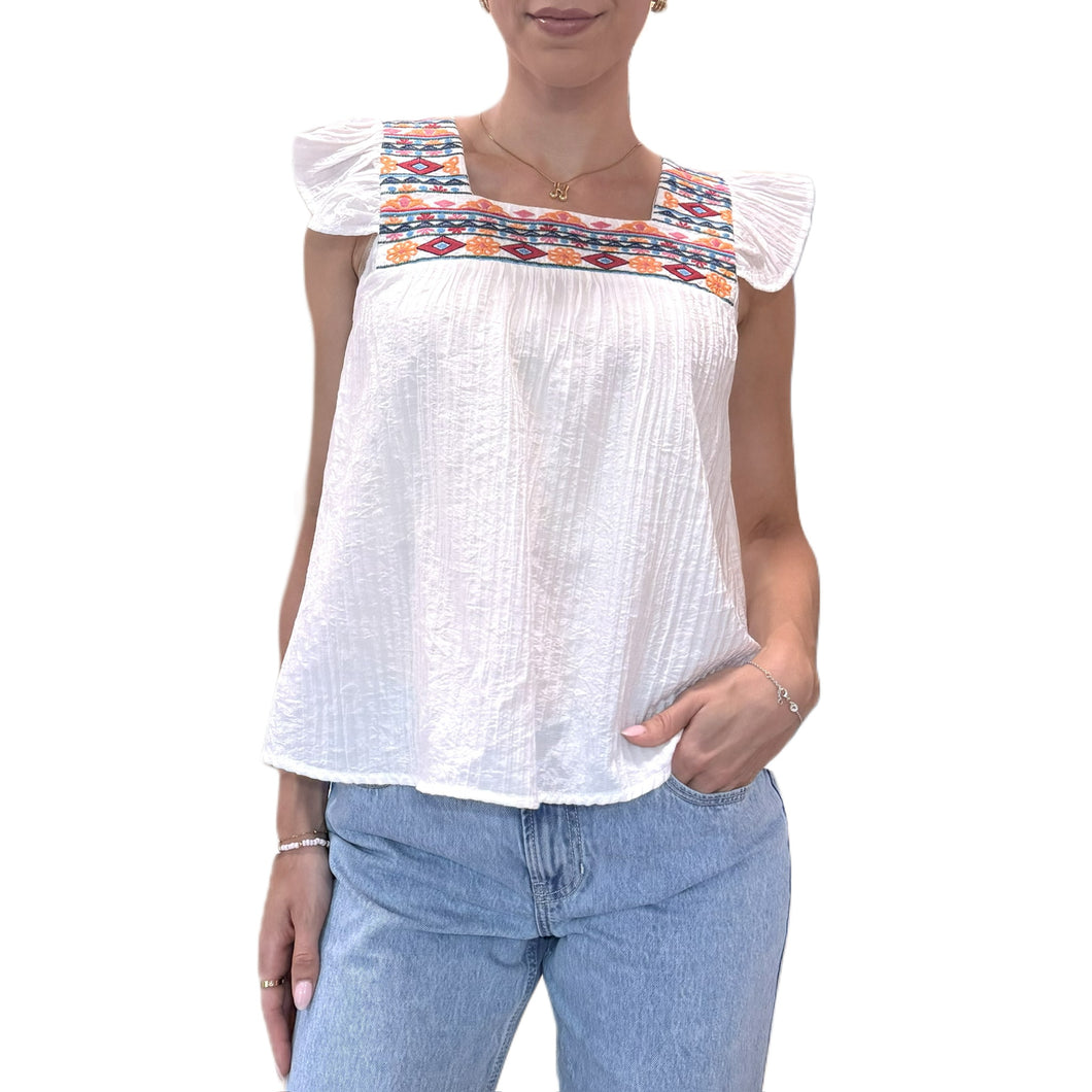 Embroidered Square Neck Top - Extended Sizes