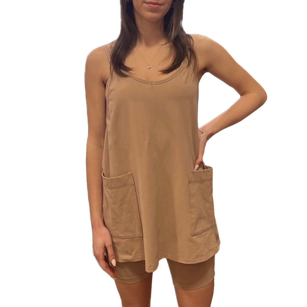 Jersey Mini Dress with Built in Romper | taupe