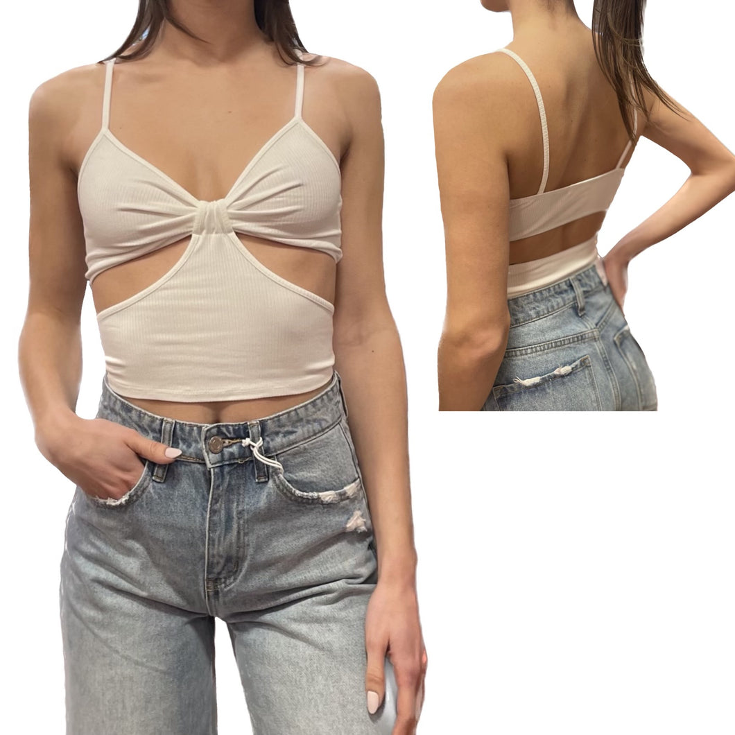Cami Top with Bow Cut Out | Off White