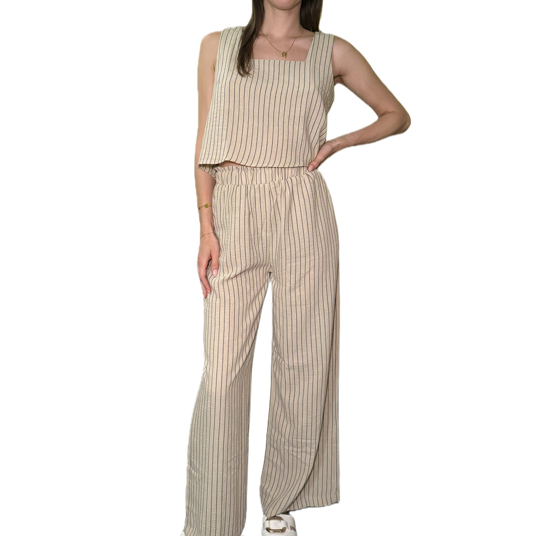 Pinstripe Sleeveless Tank and Wide Leg Pant Set