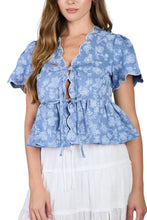 Load image into Gallery viewer, Floral Embroidered Front Tie Top
