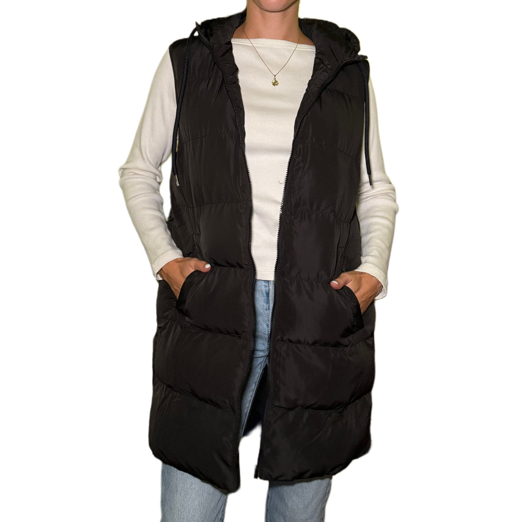 Hooded Puffer Down Vest | Black