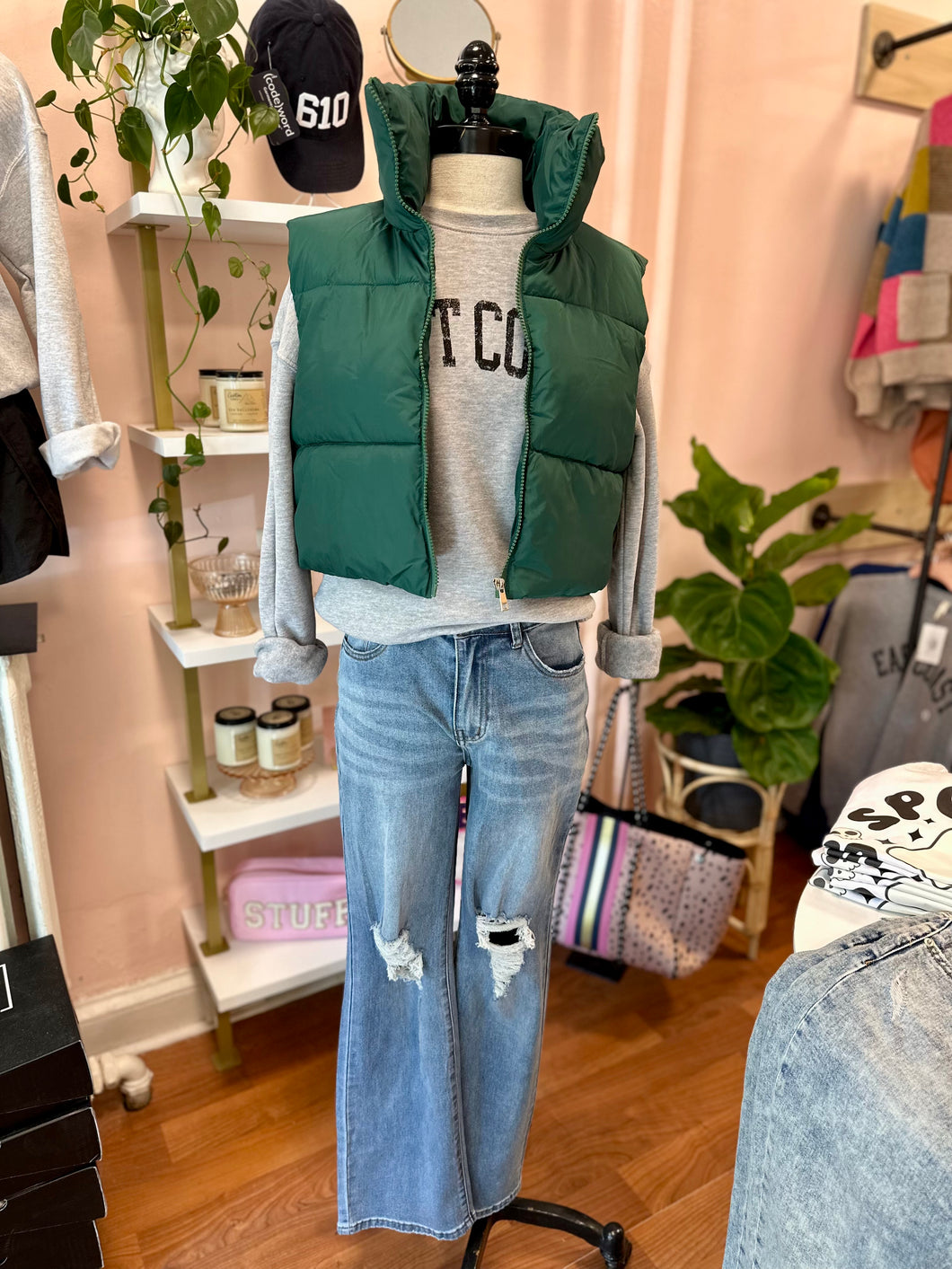 Cropped puffer vest | Emerald
