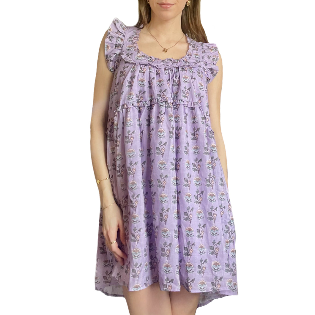 Floral Ruffle Smocked Detail Mini Dress | Lavender