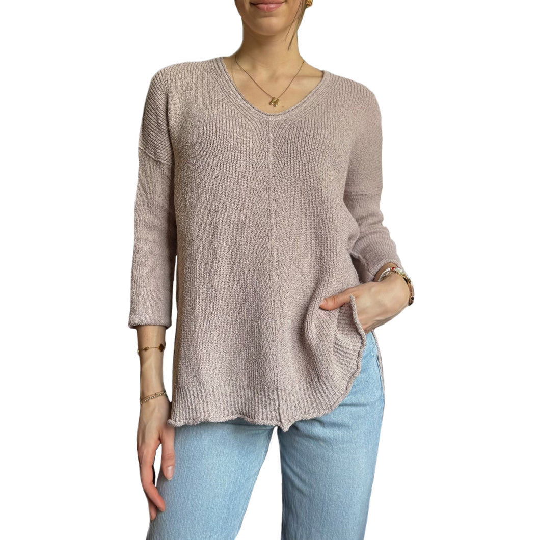 Deep V Drop Shoulder Slit Sweater | Ash Rose