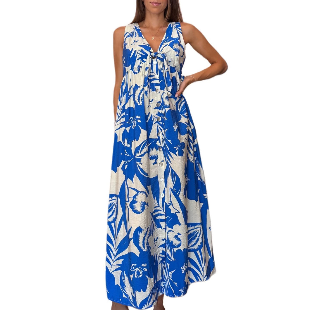Carly Front Tie Sleeveless Button Up Dress