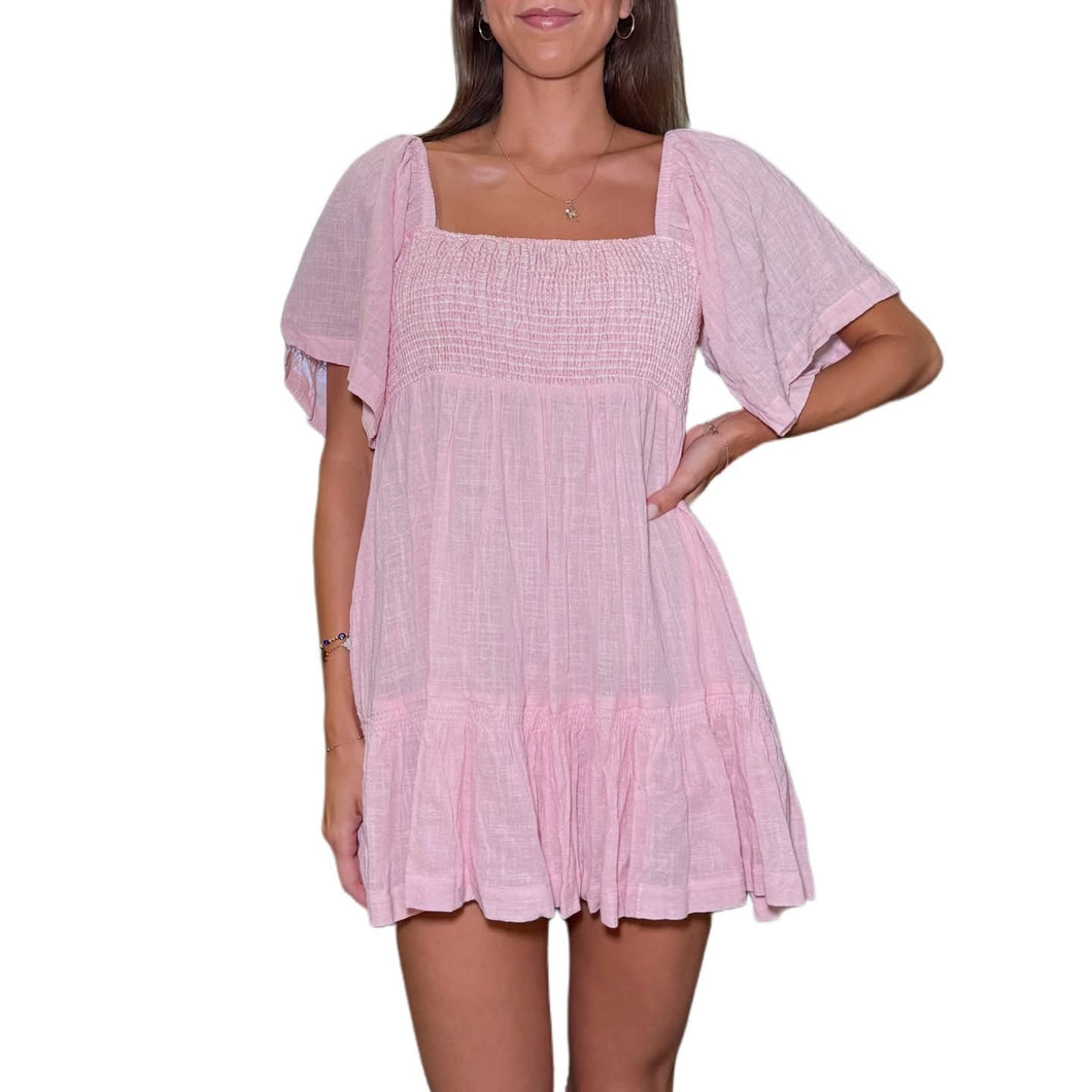 Smocked Ruffle Dress with Bow | Pink
