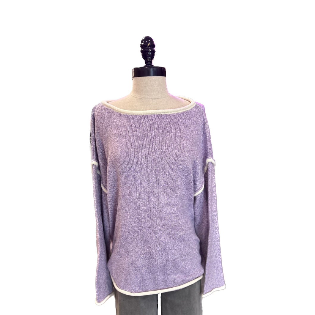 Gigi Contrast Fringe Piping Oversized Sweater | Purple