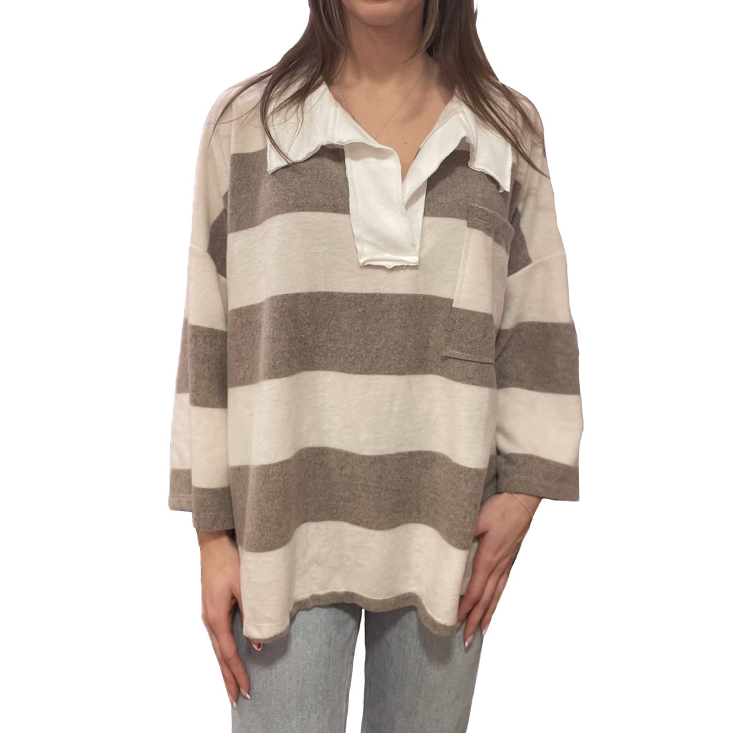 Becky Soft Brush Striped Pullover with Collar