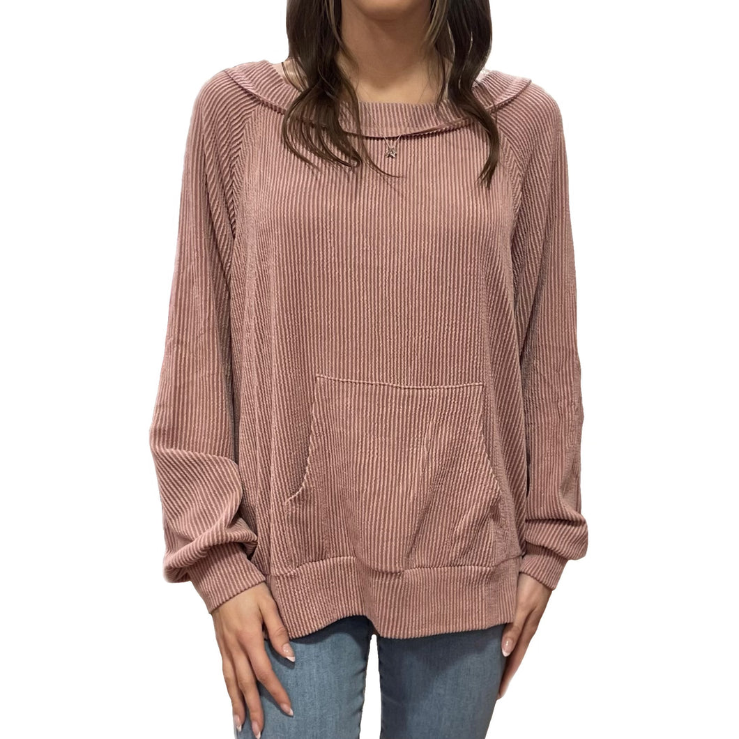 Abigail Two Tone Ribbed Knit Top | Dusty Pink