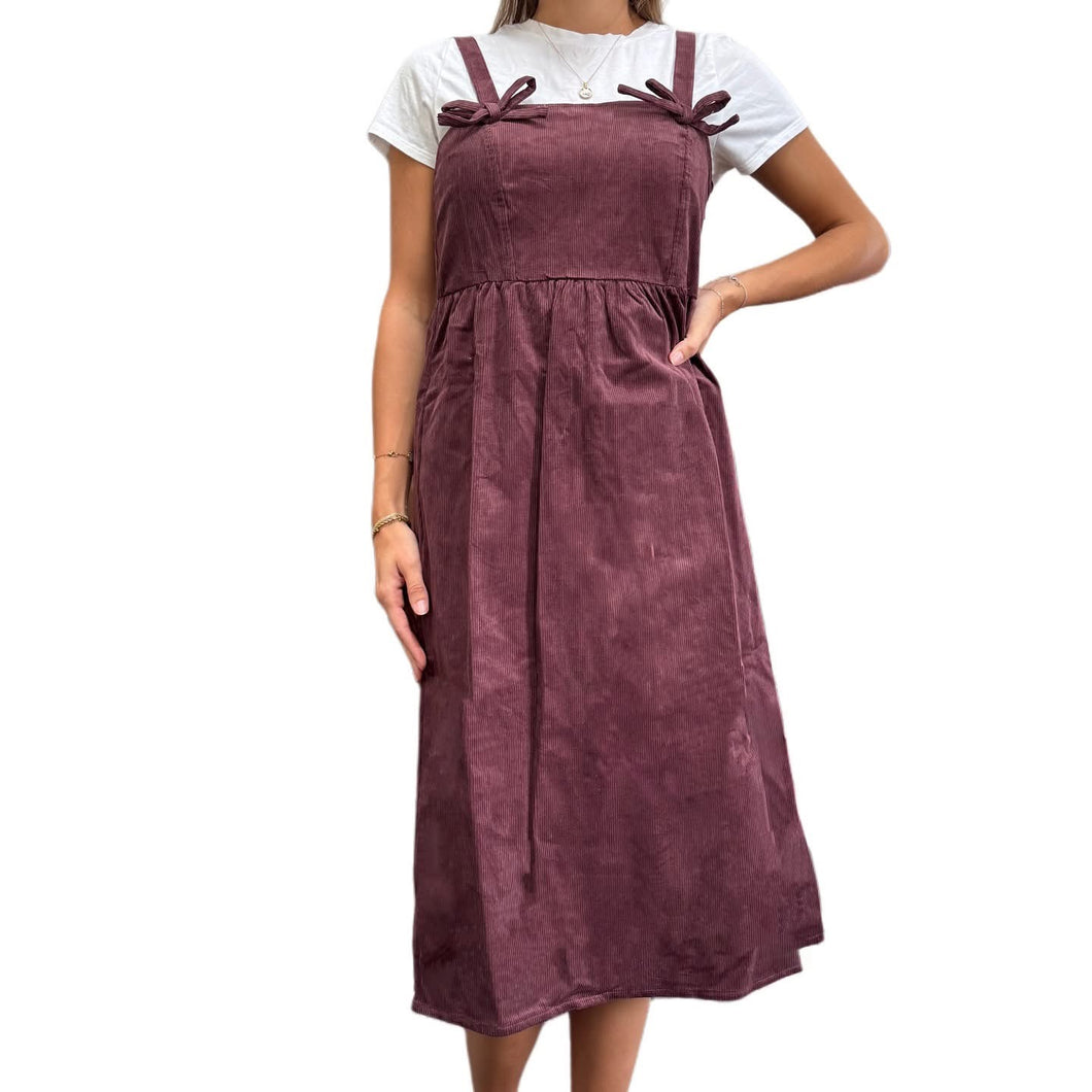 Corduroy Bow Detail Midi Dress | Mulberry
