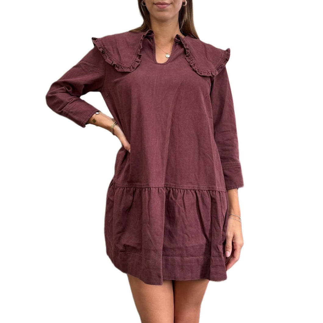 Ruffled Peter Pan Collar Mini Dress | Bordeaux