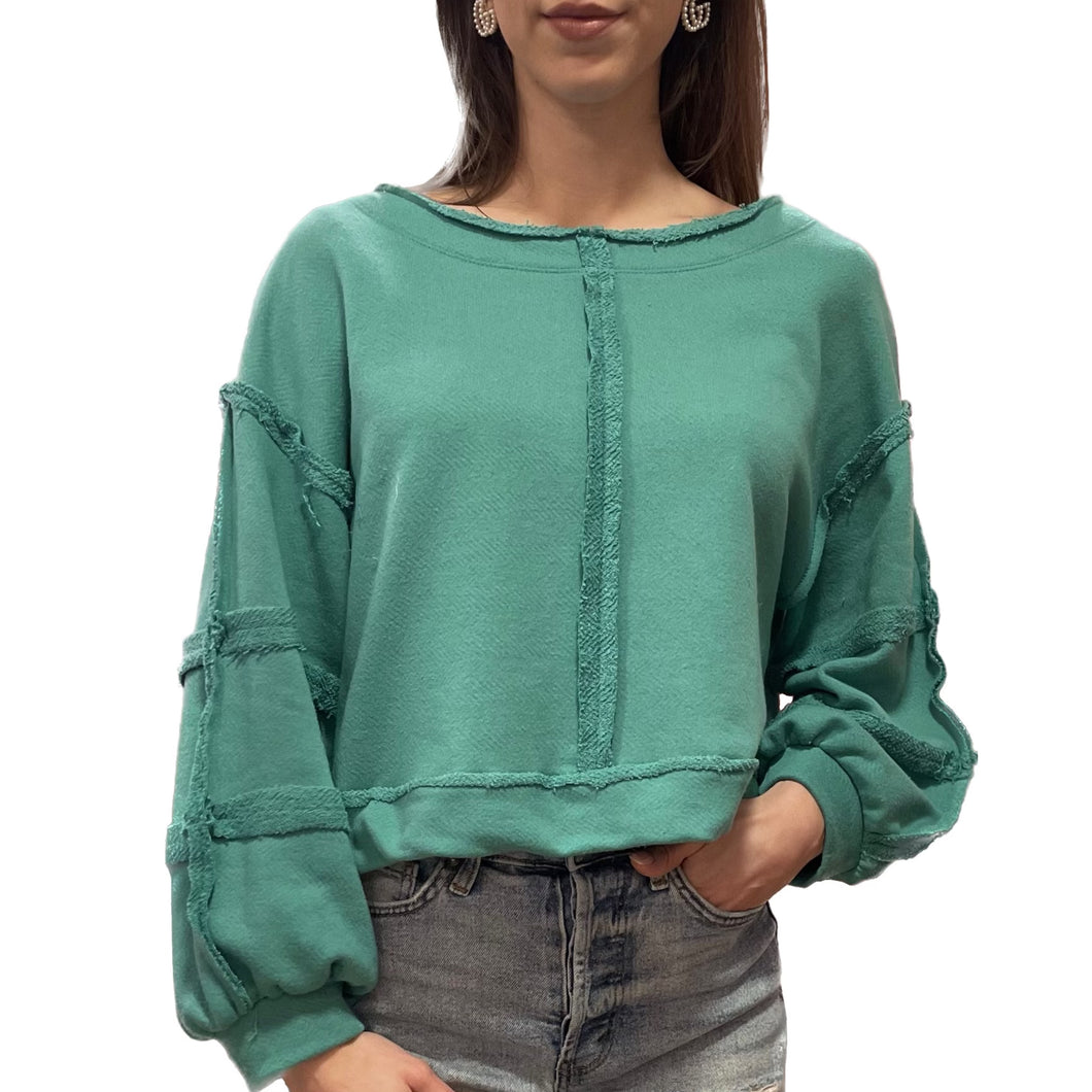 Jane Raw Edge Detail Terry Pullover | Green