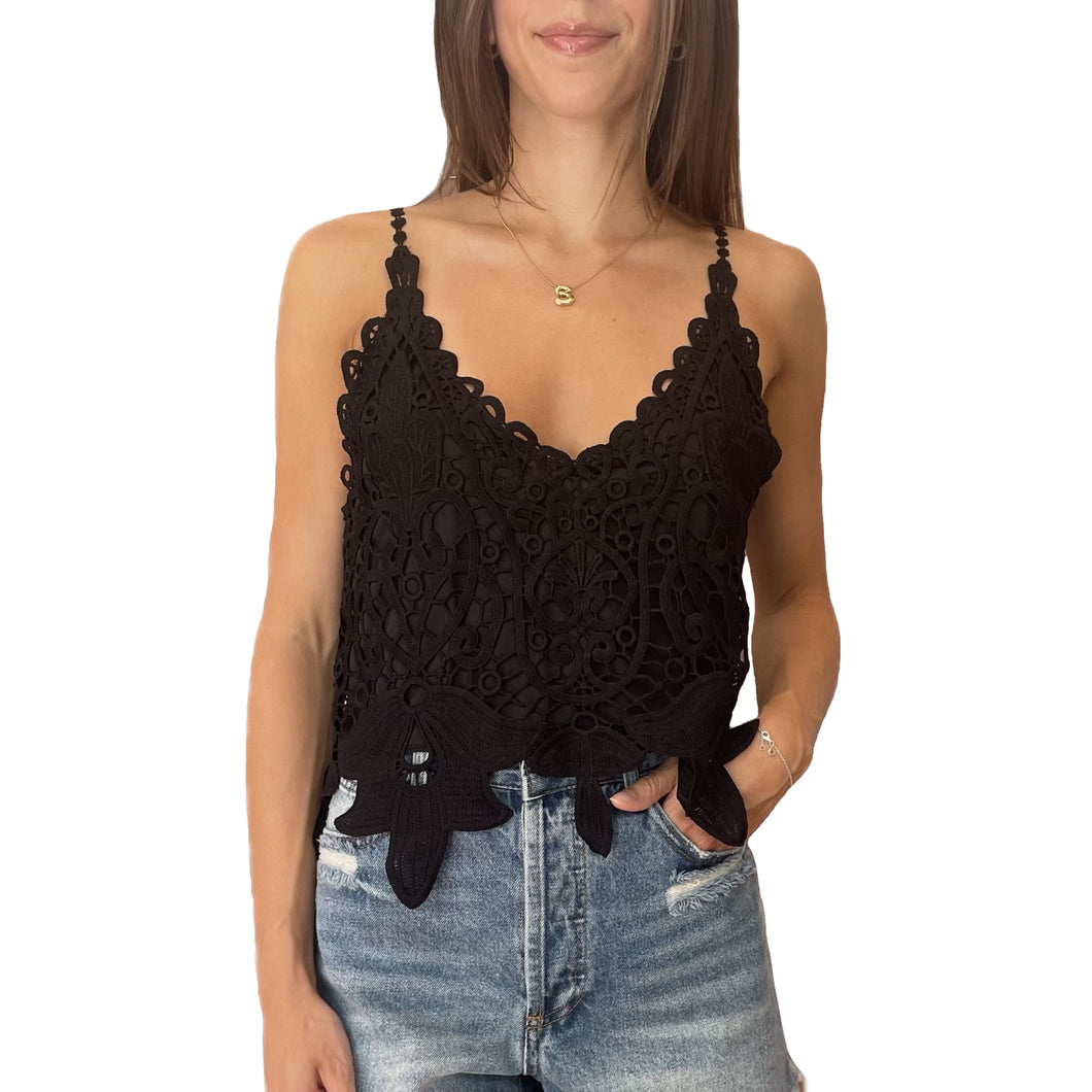 Floral Lace Cami Tank | Black