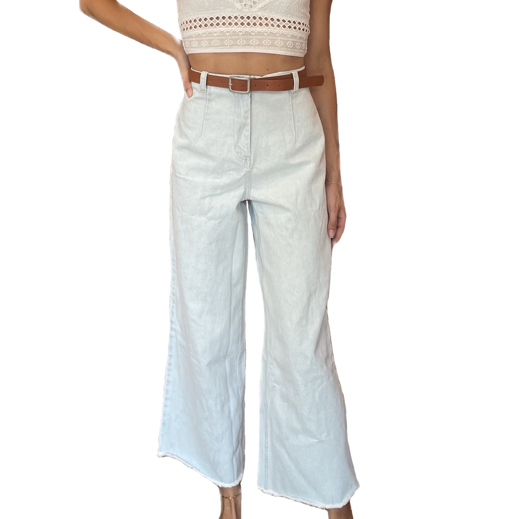 Leah Denim Pants with Belt | Icy Blue