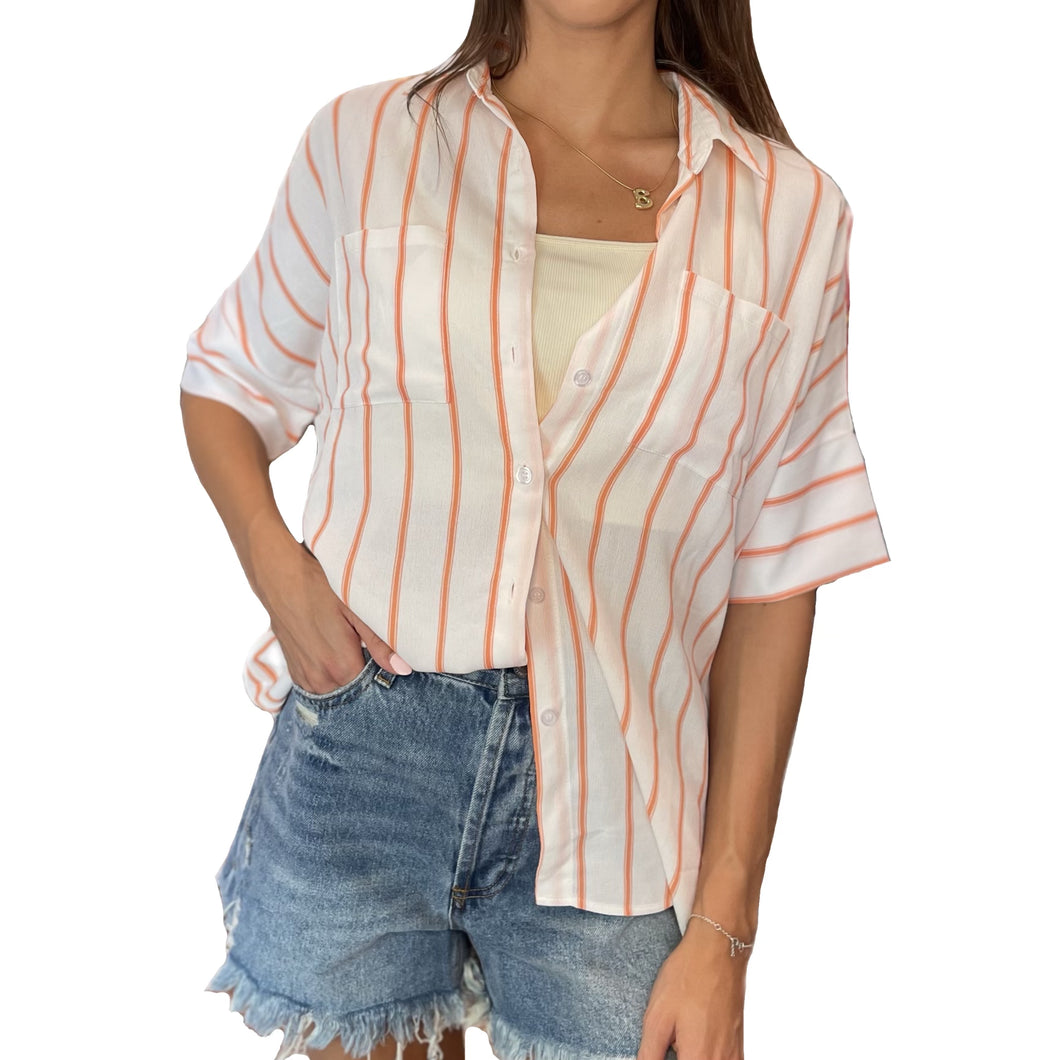 Pocket Striped Button Down Shirt | Pink