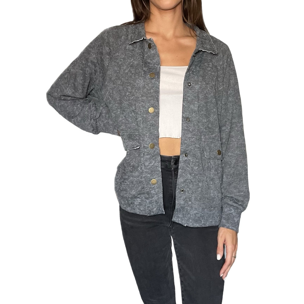 Vintage washed flap pocket button shacket | Grey
