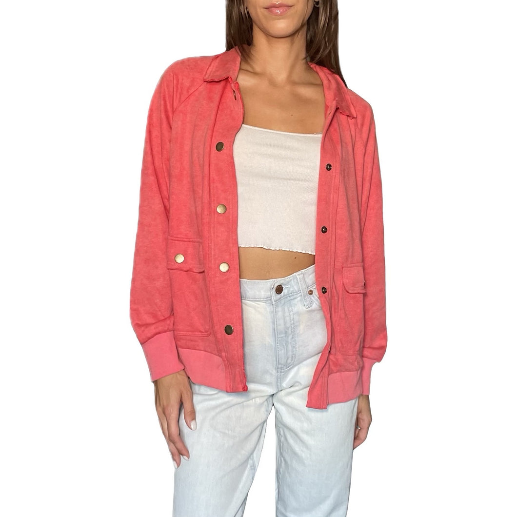 Vintage washed flap pocket button shacket