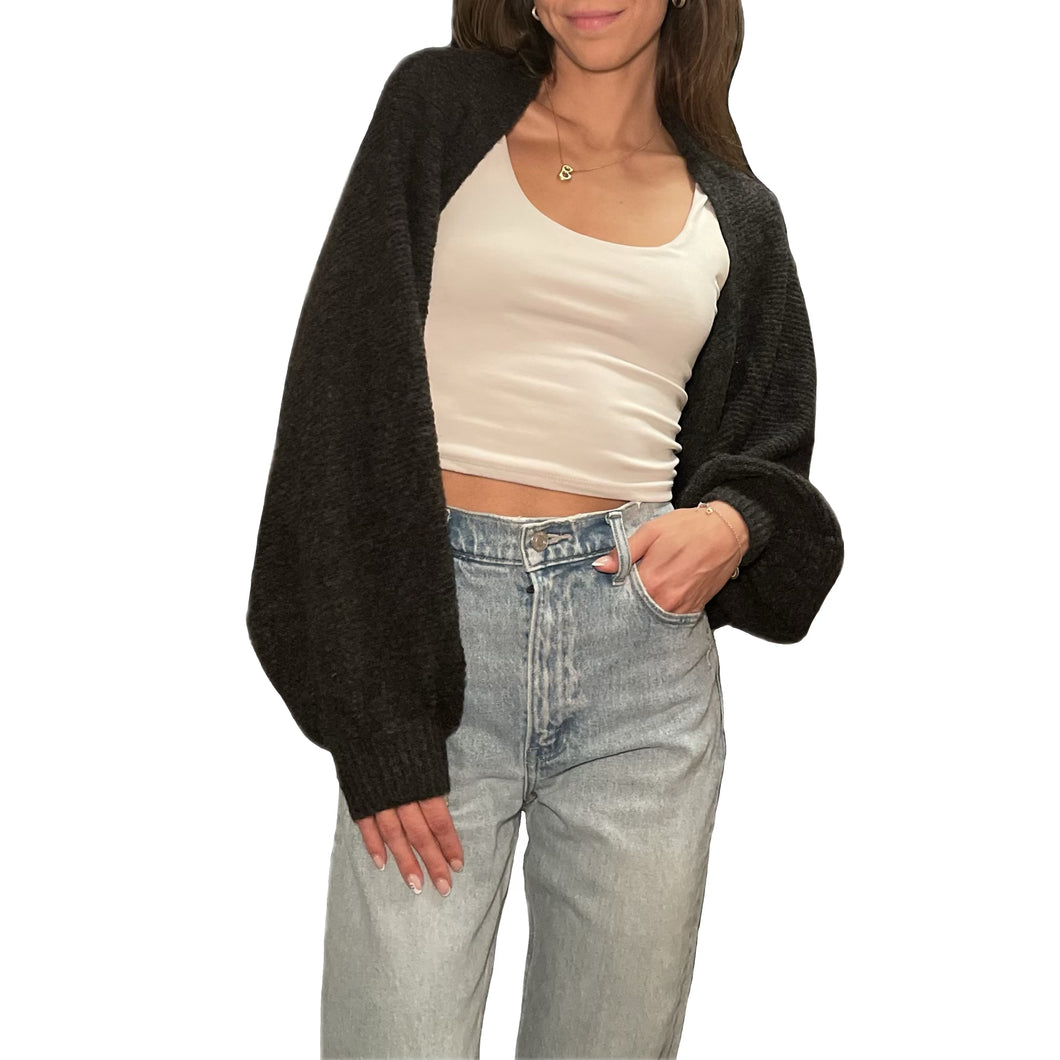 Batwing Sleeve Crop Cardigan | Charcoal