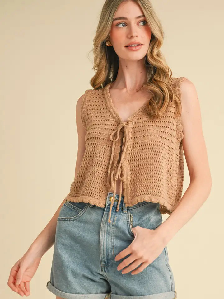 Tie Front Sweater Vest Mocha